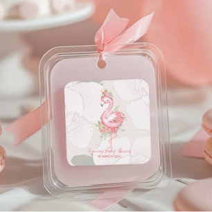 Pink Flamingo It's a Girl Baby Shower  Square Sticker