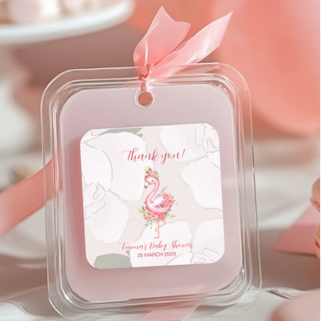 Pink Flamingo It's a Girl Baby Shower Thank You Square Sticker (Creator Uploaded)