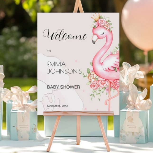 Pink Flamingo It's a Girl Baby Shower Welcome Poster (Creator Uploaded)