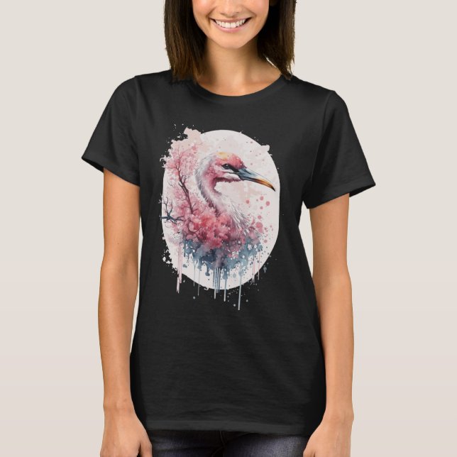 Pink Flamingo Japanese Cherry Blossom Sakura T-Shirt (Front)