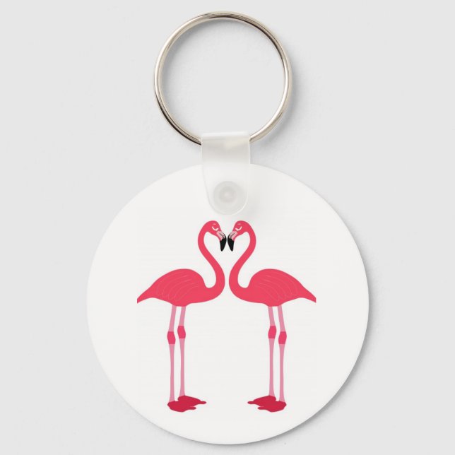 Pink Flamingo Love Birds Key Ring (Front)