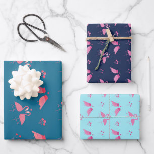 Pink Flamingo Love Birds Pattern Valentine's Day Wrapping Paper Sheet