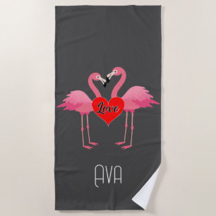 Pink Flamingo Love Design - Beach Towel