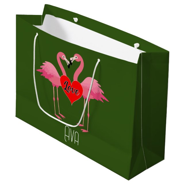 Pink Flamingo Love Design - Gift Bag - Large (Front Angled)