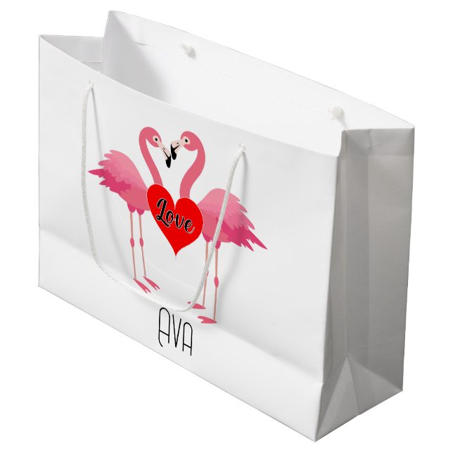 Pink Flamingo Love Design - Gift Bag - Large (Front Angled)