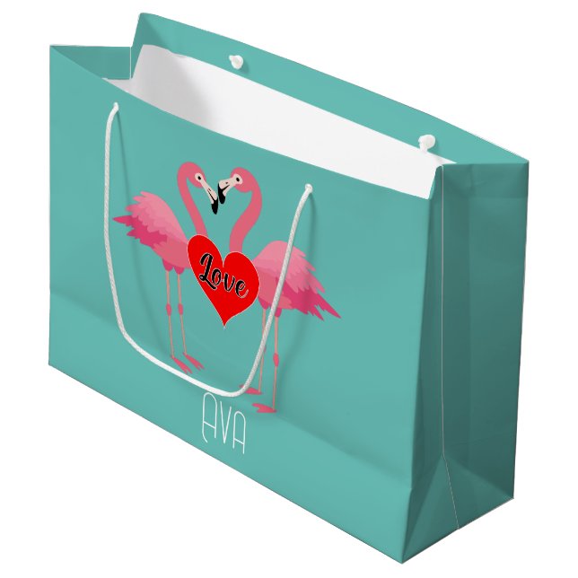 Pink Flamingo Love Design - Gift Bag - Large (Front Angled)