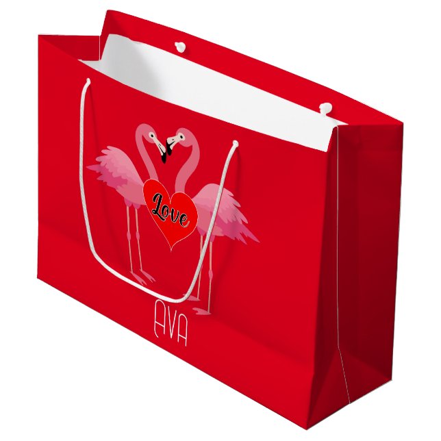 Pink Flamingo Love Design - Gift Bag - Large (Front Angled)