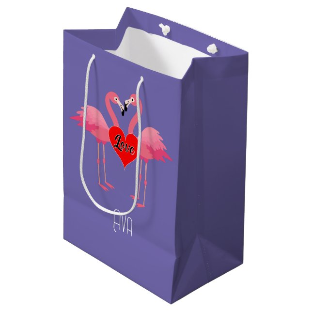 Pink Flamingo Love Design - Gift Bag - Medium (Front Angled)