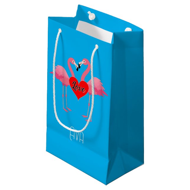 Pink Flamingo Love Design - Gift Bag - Small (Front Angled)