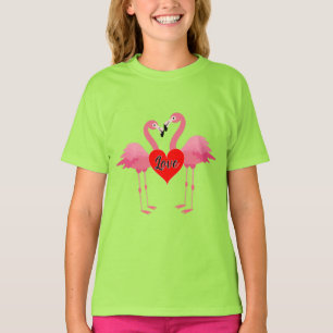 Pink Flamingo Love Design - Girls' Basic T-Shirt
