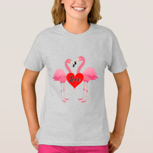 Pink Flamingo Love Design - Girls' Basic T-Shirt