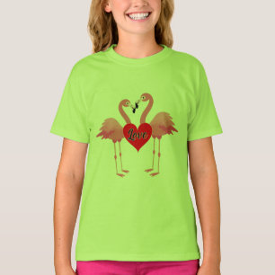 Pink Flamingo Love Design - Girls' Basic T-Shirt