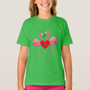 Pink Flamingo Love Design - Girls' Basic T-Shirt