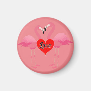 Pink Flamingo Love Design - Magnet: Circle Magnet