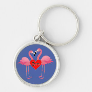 Pink Flamingo Love Design - Premium Round Keychain
