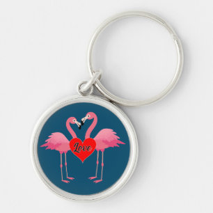 Pink Flamingo Love Design - Premium Round Keychain