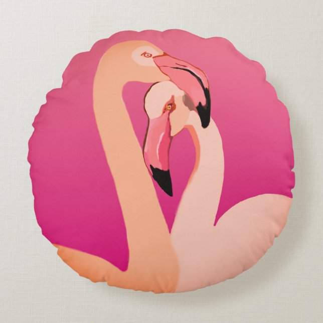 Pink, Flamingo Love Round throw cushion (Front)