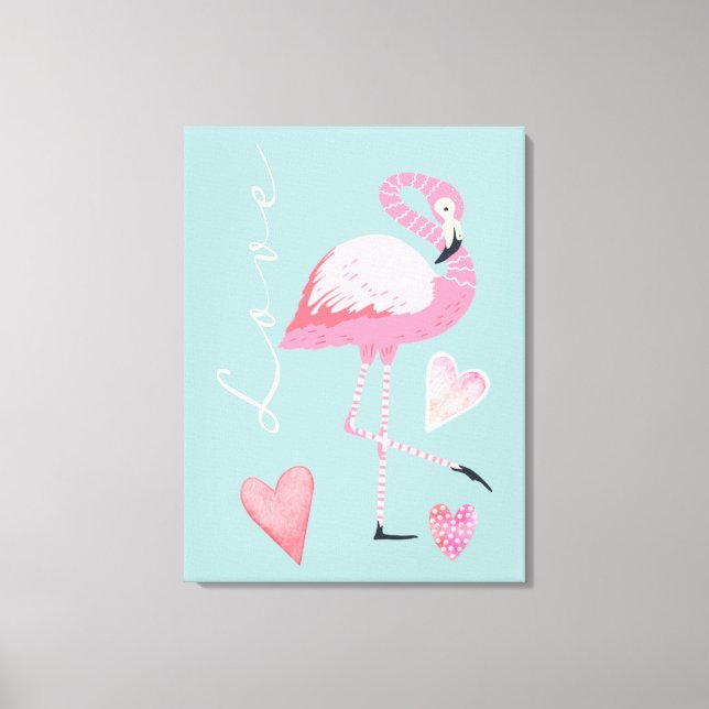 Pink Flamingo Love Stretched Canvas Print (Front)