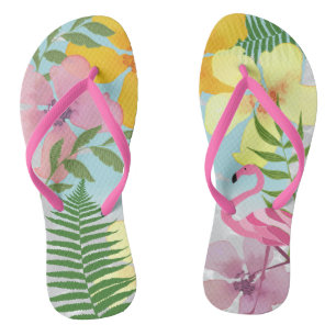 Pink Flamingo Luau Tropical Colourful Floral Summe Jandals