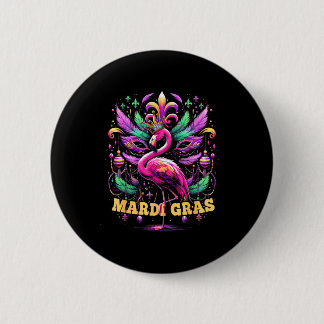 Pink Flamingo Mardi Gras Crown And Beads Mask Carn 6 Cm Round Badge