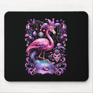 Pink Flamingo Mardi Gras Jester Hat Beads Mask Mouse Pad