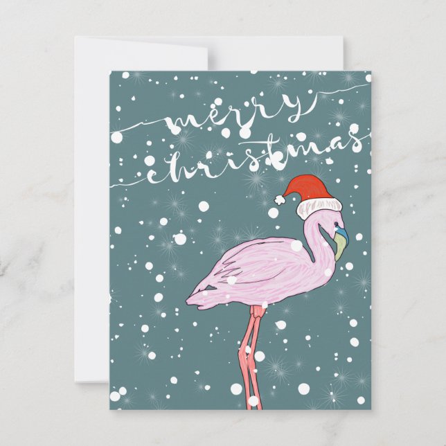 Pink Flamingo Merry Christmas Holiday Card (Front)