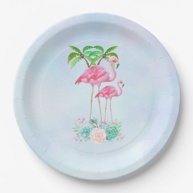Pink Flamingo Momma & Baby Paper Plate (Front)