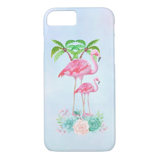 Pink Flamingo Momma & Baby with Palm Trees Case-Mate iPhone Case (Back)