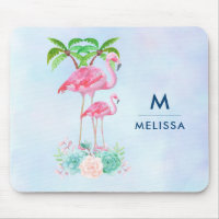 Pink Flamingo Momma & Baby with Palm Trees Custom