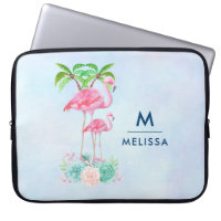 Pink Flamingo Momma & Baby with Palm Trees