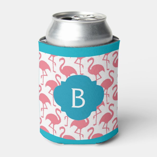 Pink Flamingo Monogram Can Cooler (Can Front)
