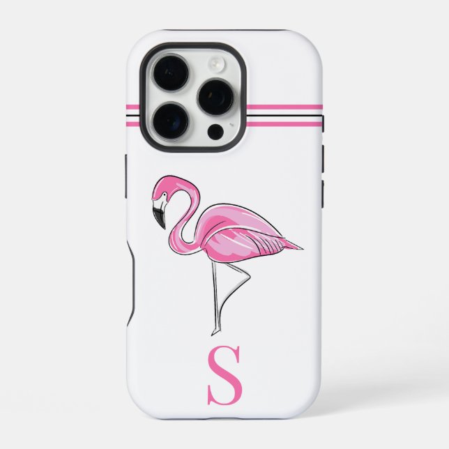 Pink Flamingo Monogram iPhone Case (Back)