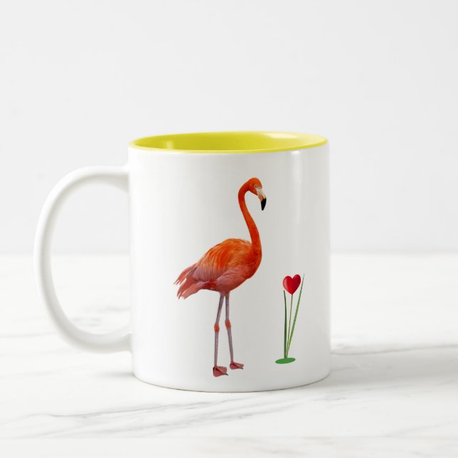 Pink Flamingo & Monogram Two-Tone Coffee Mug (Left)