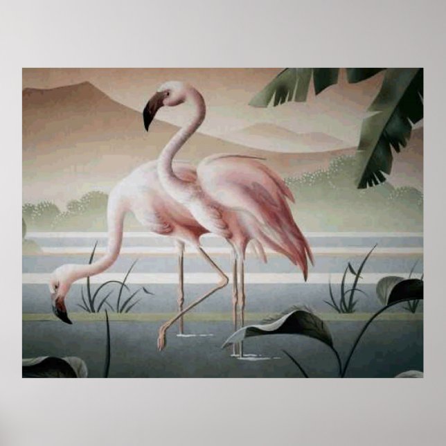 Pink Flamingo Mountain Pond Poster (Front)