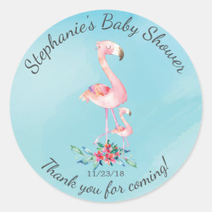 Pink Flamingo Mum Baby Shower Favour Sticker