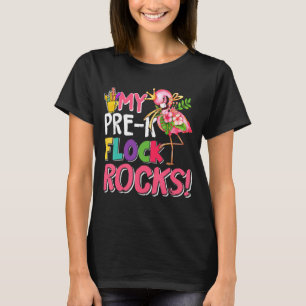 Pink Flamingo My Pre K Flock Rocks Teachers Back T T-Shirt