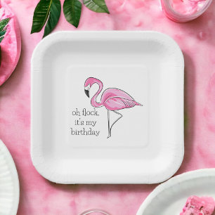 Pink Flamingo Oh Flock It's My Birthday Preppy Paper Plate