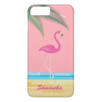 Pink Flamingo on Beach iPhone 7 Plus Case Coral