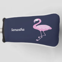 Pink Flamingo on Dark Blue with Name