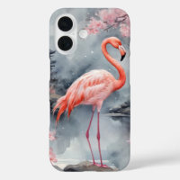 Pink flamingo on japanese lake ink splash cover