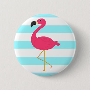 Pink Flamingo on Light Teal Stripes 6 Cm Round Badge