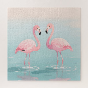 Pink Flamingo Pair Watercolor Serenity Jigsaw Puzzle