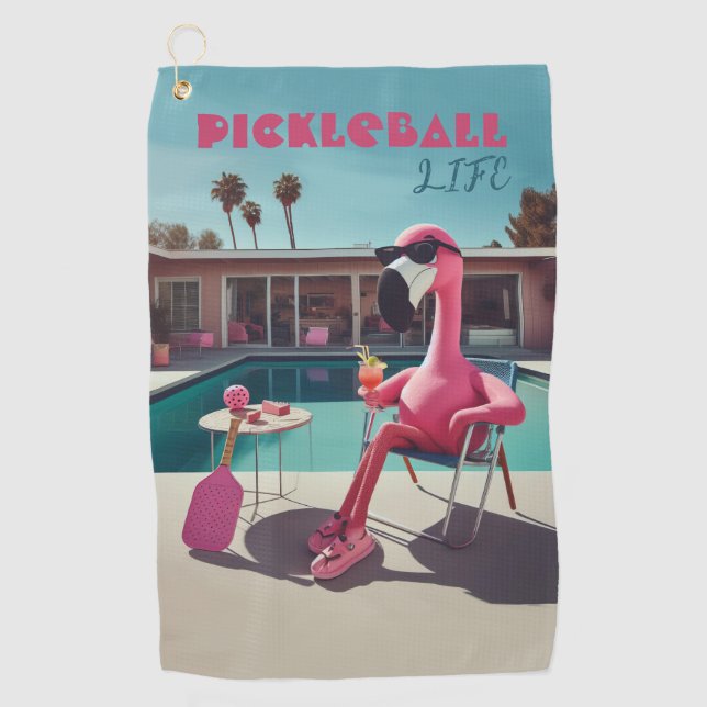 Pink Flamingo Palm Springs Pickleball Clip Towel (Front)