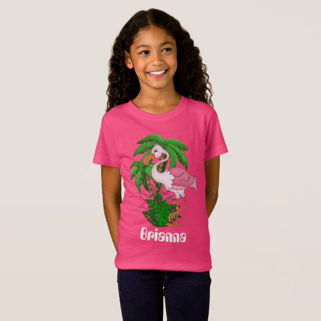 Pink flamingo palm tree girls customisable t-shirt (Front Full)