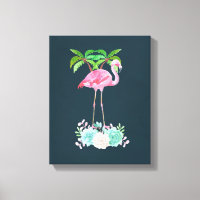 Pink Flamingo Palm trees and Floral Succulents
