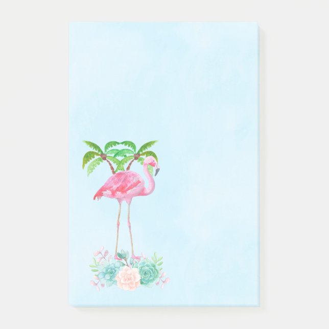 Pink Flamingo Palm trees and Floral Succulents Post-it Notes (Front)