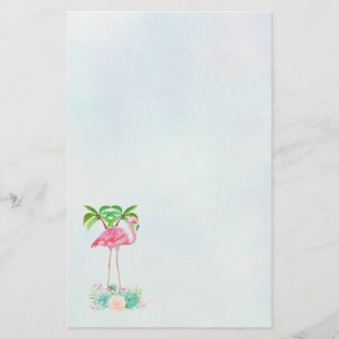 Pink Flamingo Palm trees and Floral Succulents Stationery