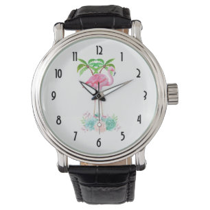 Pink Flamingo Palm trees and Succulents Watch