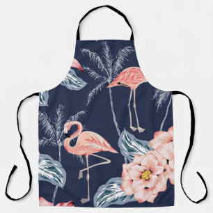 Pink flamingo, palm trees, rose, orchid flower, le apron