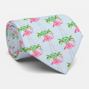 Pink Flamingo Palm trees Tropical Style Tie
